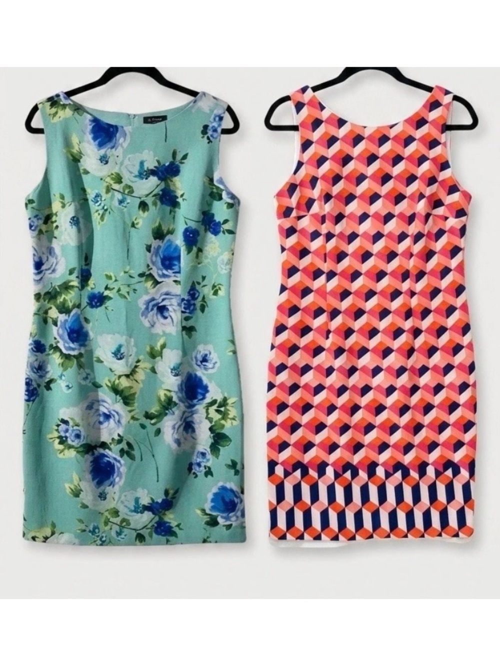 Amanda Lane Mint Green Floral Midi Dress and Coral Geometric Midi Dress
